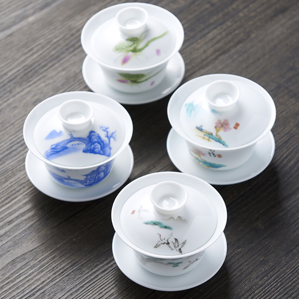 Mão desenhada branco china gai - Matcha Bowl Chawan avaliação e preço