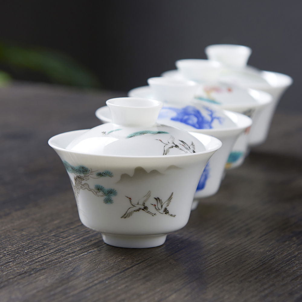 Mão desenhada branco china gai - Matcha Bowl Chawan avaliação e preço